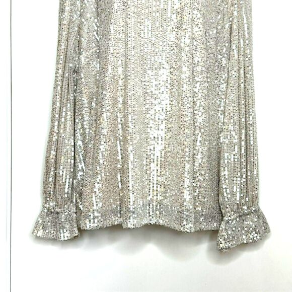 LANE BRYANT CHAMPAGNE TAUPE SEQUIN LONG SLEEVE TOP KEY HOLE BACK PLUS SIZE 26 - Picture 3 of 10